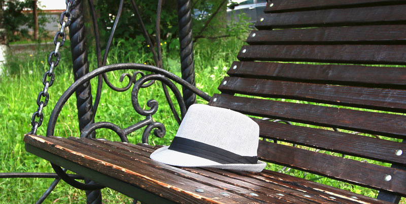 bench with hat