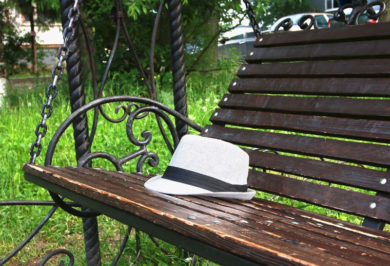 bench with hat