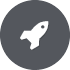 White rocket icon on a gray circle.