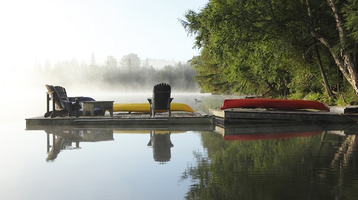 canoe on a dock in a lake