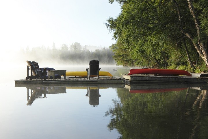 canoe on a dock in a lake